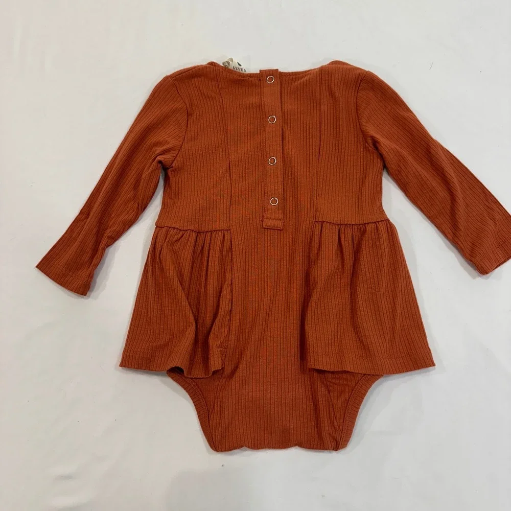 Kate Quinn Ribbed‎ Peplum Bodysuit Baby 12-18M Rust Orange Long Sleeve | Boho